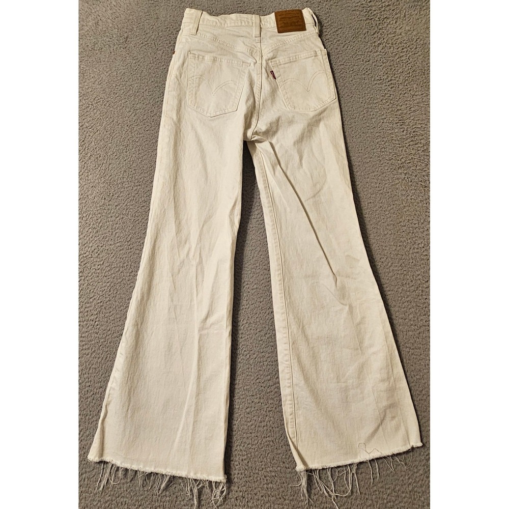 Levis Premium Ribcage Bell Jeans White High Rise Flare Raw Hem A7503-0022 24x29
